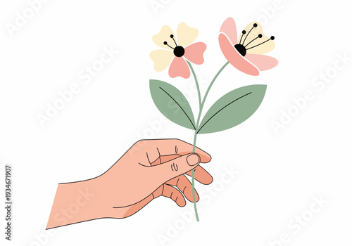 Hand Holding Pink and White Flowers.