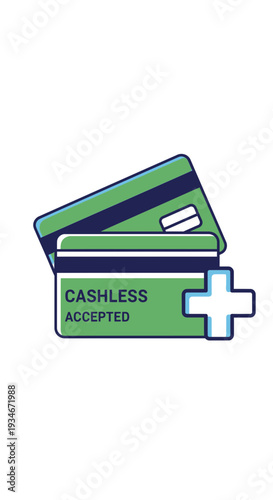 Cashless Transactions with Green Credit Cards and Addition Symbol Illustrative Concept