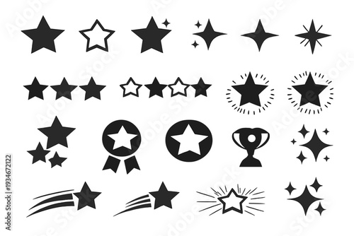 Various star shapes and symbols used to represent achievements and