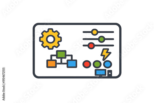 Diagram of a control panel showing flowchart and adjustment controls