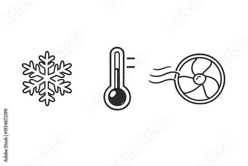 Winter weather symbols show cold temperature and air movement in