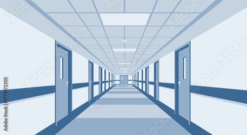 Clinical Corridor Perspective: A Linear Illustration Of Hallway Architecture And Design