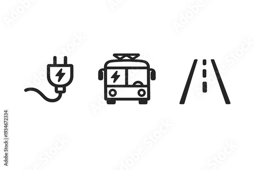 Electric charging station electric bus and road depicted as symbols