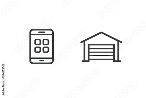 Smartphone next to garage outline showing connection between