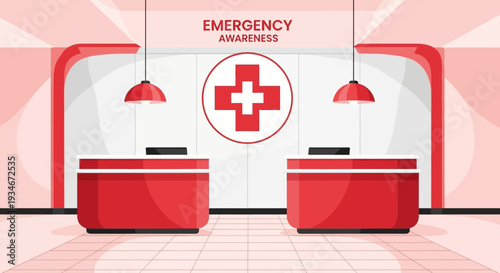 Clinical Reception Area Illustration Illustrating Emergency Awareness Symbol With Modern Design