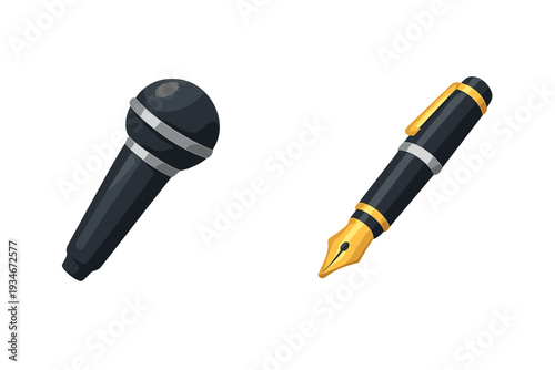 Use of microphone and fountain pen for creative expression and