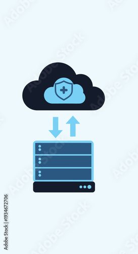 Cloud Computing Data Security Concept Depicting Shielded Information and Server Synchronization