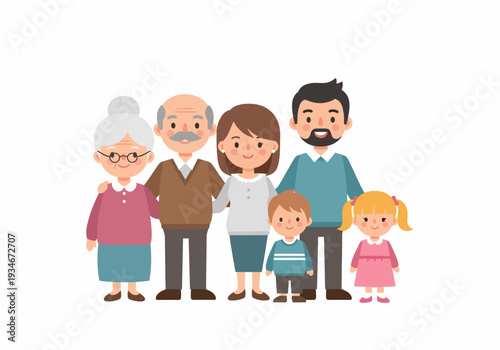 Cartoon Family Members Standing Together.