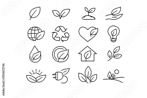 Collection of simple leaf illustrations representing nature and