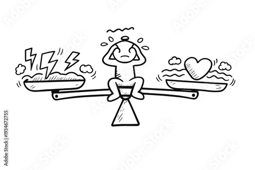 Balancing emotions with stress on one side and love on the other in a