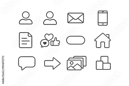 Icons representing communication social interaction and digital