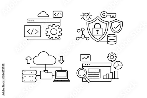 Digital symbols for web development security cloud storage and data