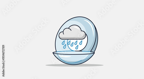 Cloudy Day Icon Depicting Rain Inside A Round Shell-Like Blue Object Design