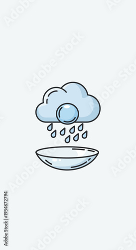 Cloudburst Icon Illustrating Water Cycle Dynamics Above a Conceptual Lens Shape Element