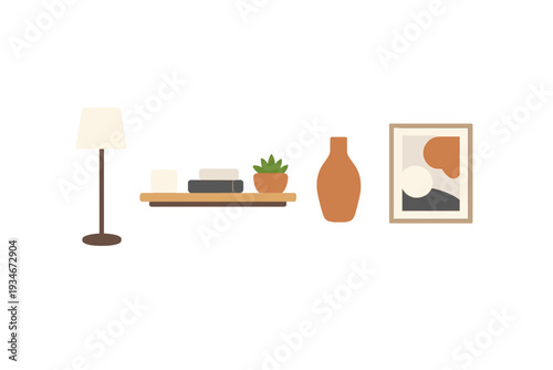 Stylish living room shelf with lamp succulents books and framed