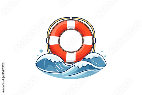 Bright red lifebuoy surrounded by blue waves displays safety at a
