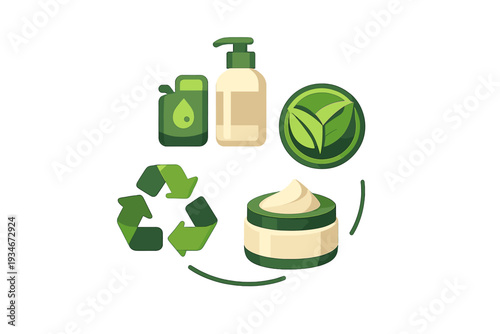 Green products for skincare and sustainability in daily routines with
