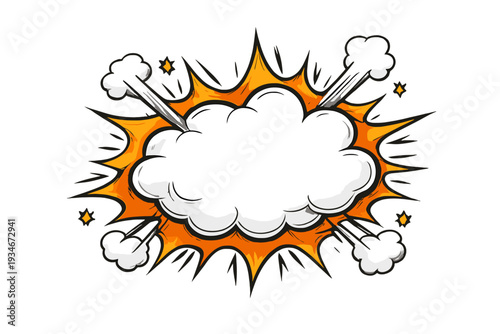 Colorful explosion graphic with smoke clouds and stars in dynamic