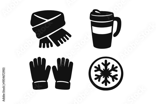 Winter accessories and warm drinks for cold weather outdoor activities