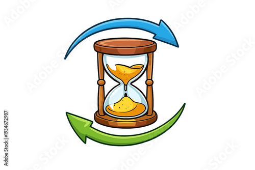 Hourglass icon showing the flow of time with arrows indicating cycles