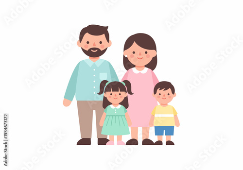 Cartoon Family Standing Together Smiling.