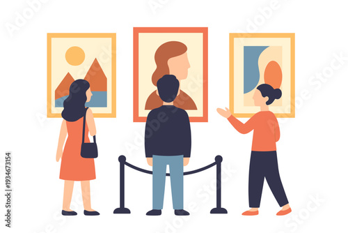 Visitors observe artwork at an art exhibition in a gallery during the