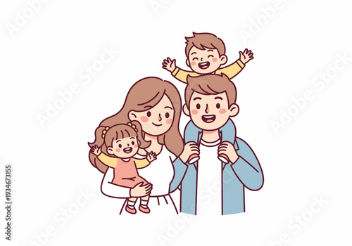 Happy Family with Two Children Smiling.