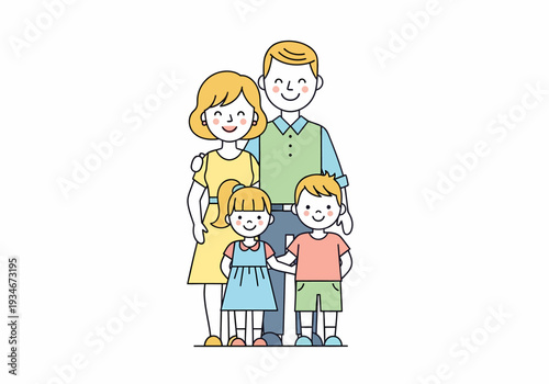 Happy Cartoon Family Standing Together Smiling.