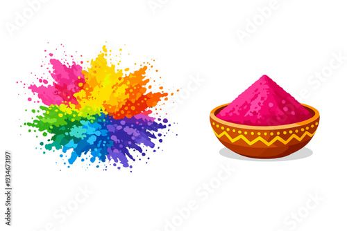 Colorful powder and bowl display for festival activity in an outdoor