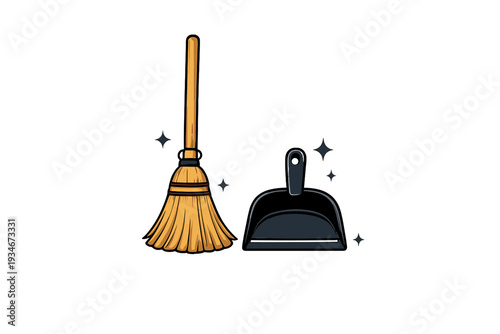 Broom and dustpan on a clean background for cleaning tasks in home and