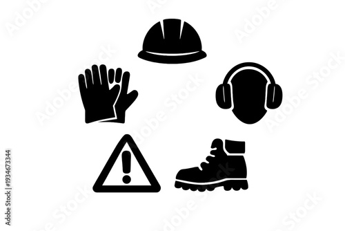 Safety gear symbols for workplace protection and awareness in