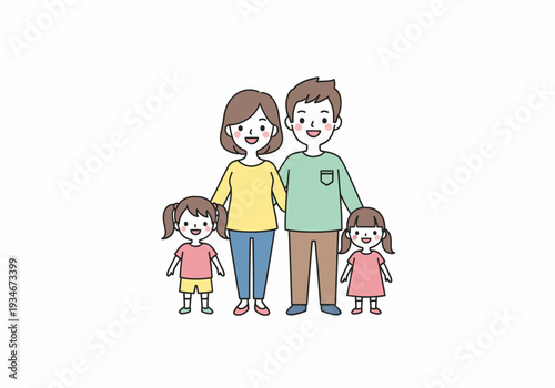 Happy Cartoon Family Standing Together Smiling.