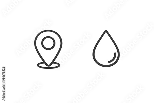 Location marker and water drop icons designed with simple lines for