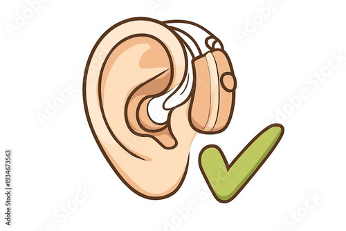 Ear with hearing aid shown in simple sketch clear symbol for hearing