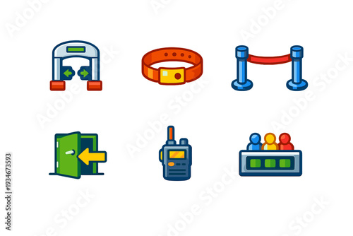 Display of various icons representing security and access control