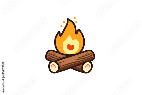 Campfire with flames and logs in a cozy setting for outdoor gatherings