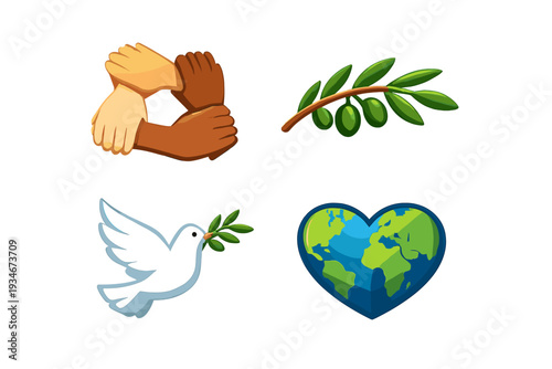 Symbols of unity peace and care for the planet are displayed in