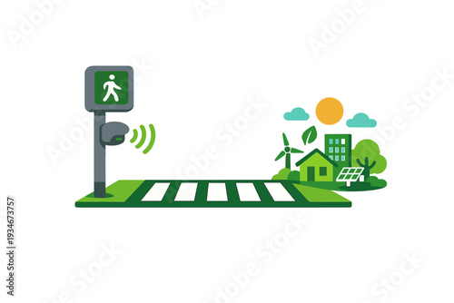Smart pedestrian crossing design showing green energy elements in an