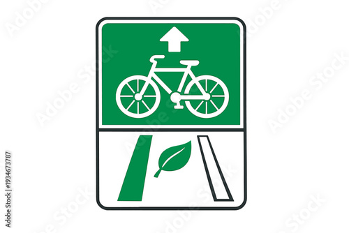 Bicycle path sign with bicycle symbol and leaf design indicates