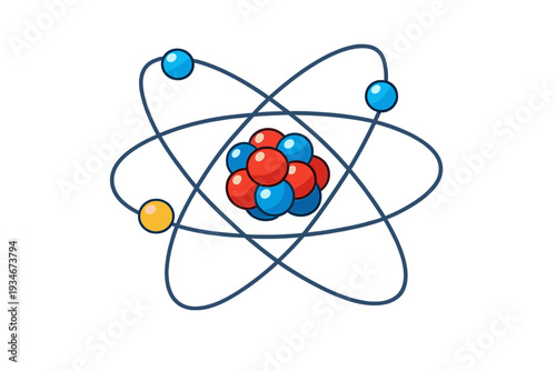Illustration of an atom showing protons neutrons and electrons in a