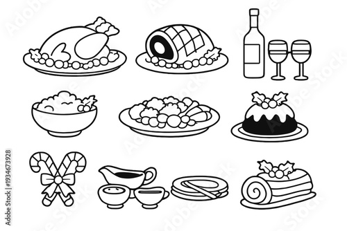 Food items arranged for a festive celebration with dishes drinks and