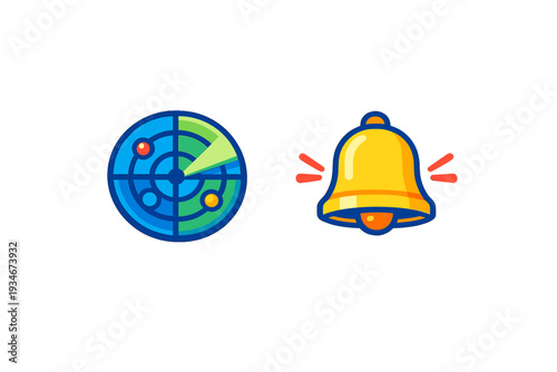 Icons showing radar and alert bell used for notifications and tracking