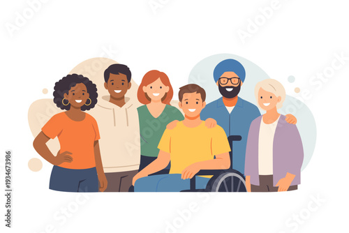 Group of friends together with person in wheelchair at a gathering on