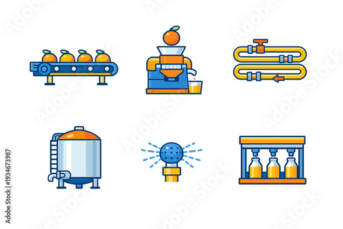 Fruit processing setup in a factory with machines and equipment