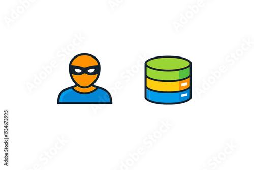 Digital security breach represented by a thief and a database icon in