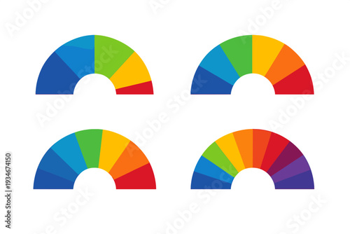 Color spectrum designs arranged in a grid showing various vibrant