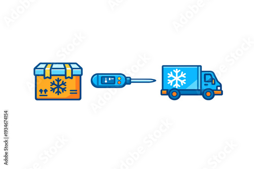 Cold storage package with temperature sensor and delivery truck in