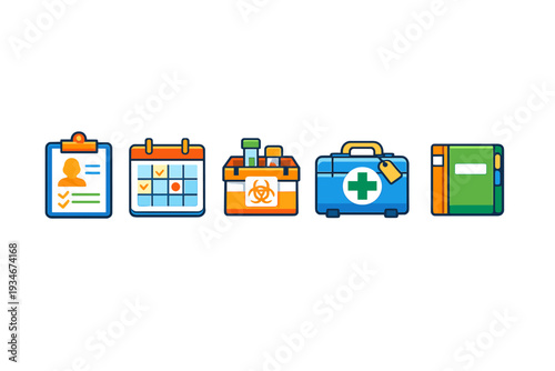 Health and safety symbols used in medical documentation and emergency