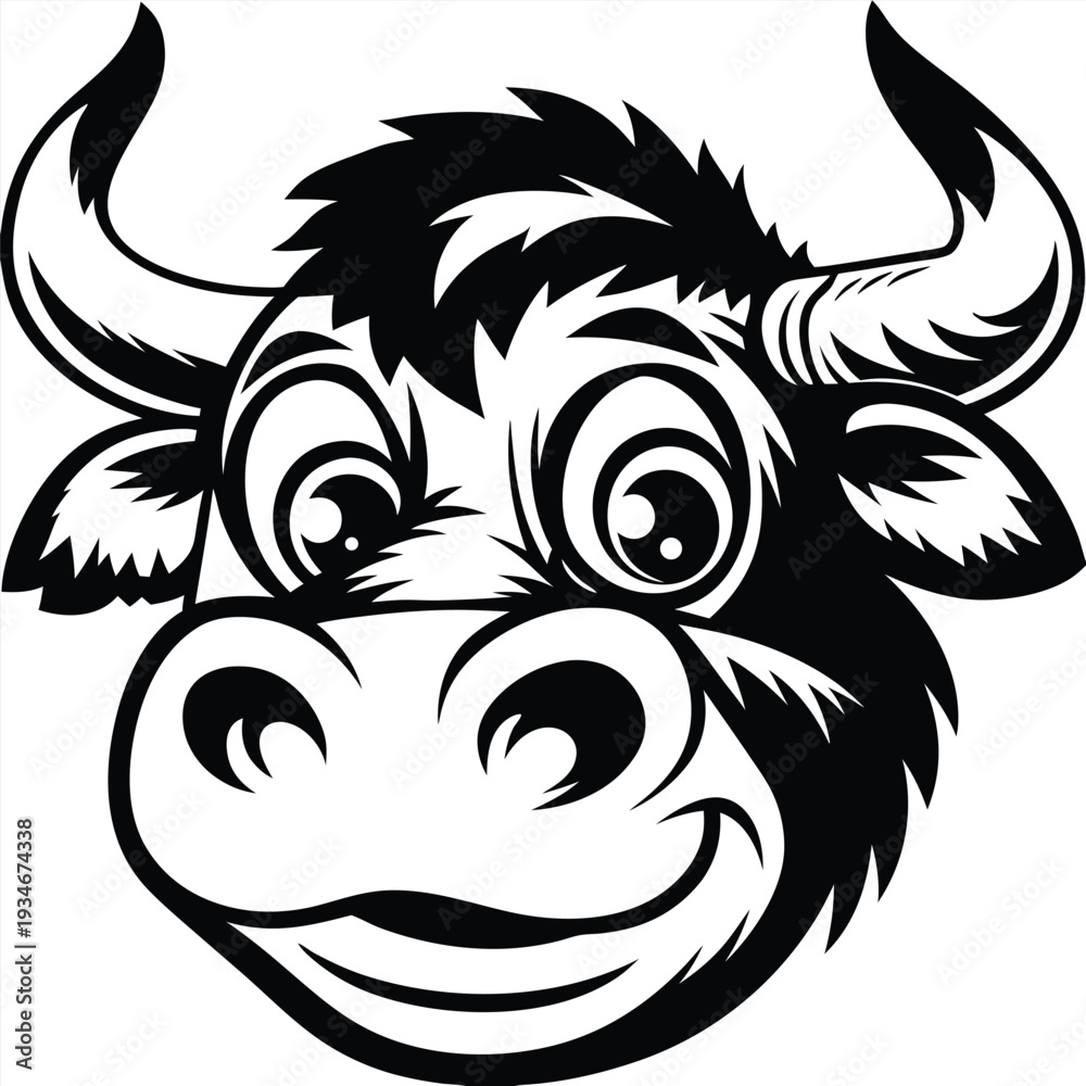 Fototapeta premium An endearing bull cartoon has a big smile showing its cheerful, whimsical character