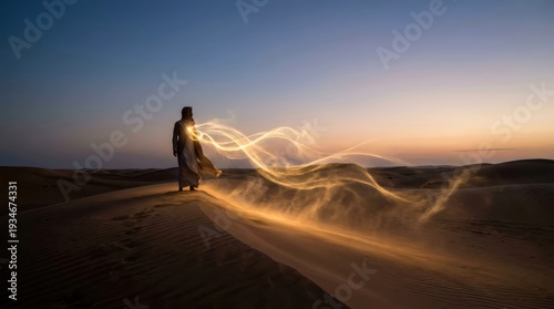 Channeling Flowing Golden Light Ribbons in the Desert